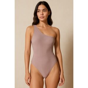 Rumer the Label NWT Cassidy Maillot One Shoulder Ribbed One Piece Swim Nude XS
